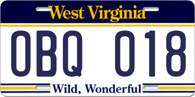 WV license plate OBQ018