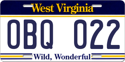 WV license plate OBQ022