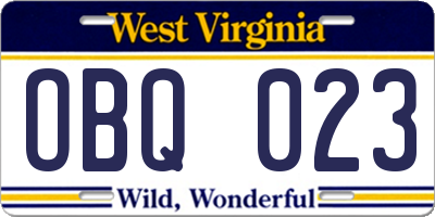 WV license plate OBQ023