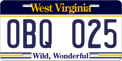 WV license plate OBQ025