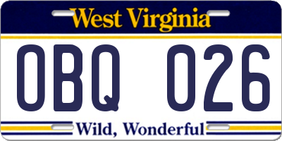 WV license plate OBQ026