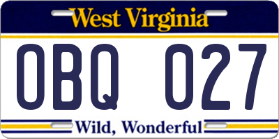 WV license plate OBQ027