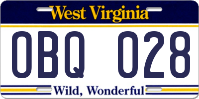WV license plate OBQ028
