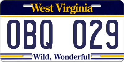 WV license plate OBQ029