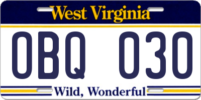 WV license plate OBQ030
