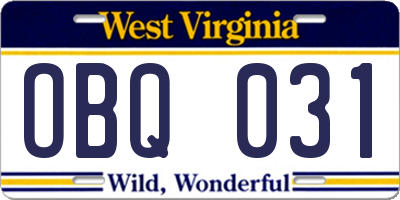 WV license plate OBQ031