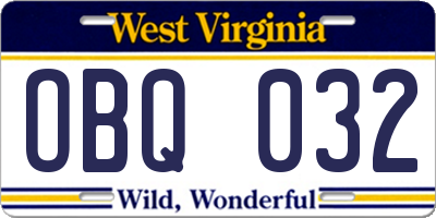 WV license plate OBQ032