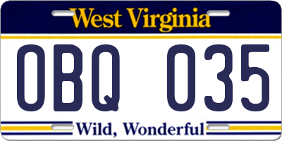 WV license plate OBQ035