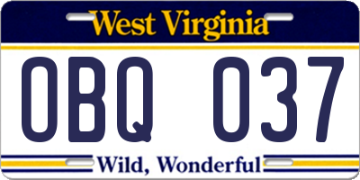 WV license plate OBQ037