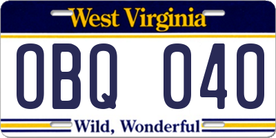 WV license plate OBQ040