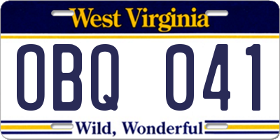 WV license plate OBQ041