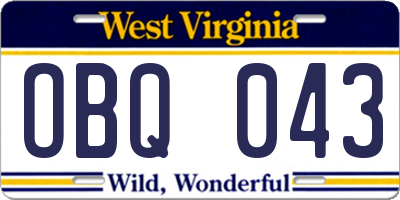WV license plate OBQ043