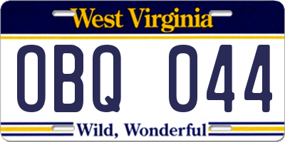 WV license plate OBQ044