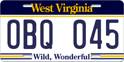 WV license plate OBQ045