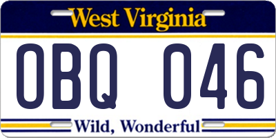 WV license plate OBQ046