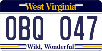 WV license plate OBQ047