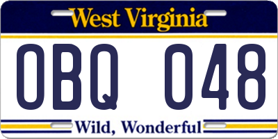 WV license plate OBQ048