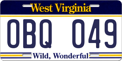 WV license plate OBQ049