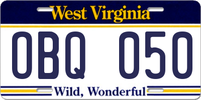 WV license plate OBQ050