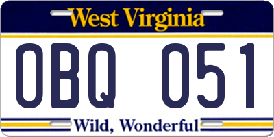 WV license plate OBQ051