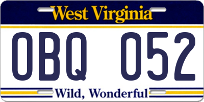 WV license plate OBQ052