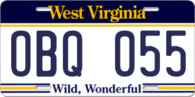 WV license plate OBQ055