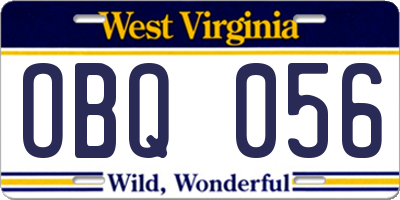 WV license plate OBQ056