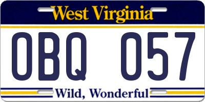 WV license plate OBQ057