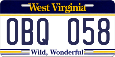 WV license plate OBQ058