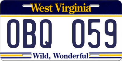 WV license plate OBQ059