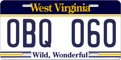 WV license plate OBQ060