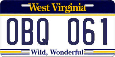 WV license plate OBQ061