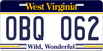 WV license plate OBQ062