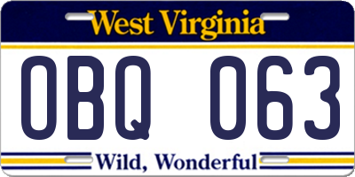 WV license plate OBQ063