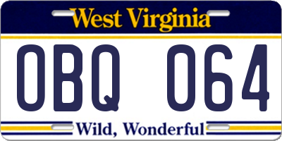 WV license plate OBQ064