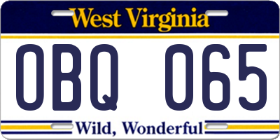 WV license plate OBQ065