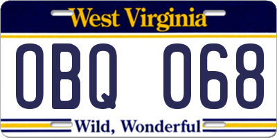 WV license plate OBQ068