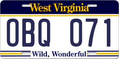 WV license plate OBQ071