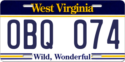 WV license plate OBQ074