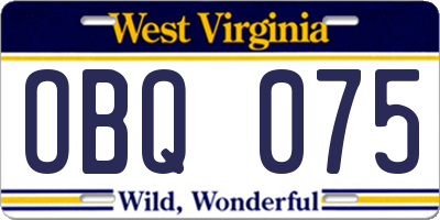 WV license plate OBQ075