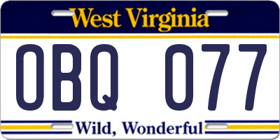 WV license plate OBQ077