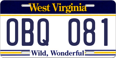 WV license plate OBQ081