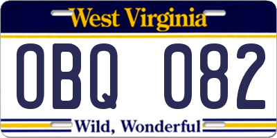 WV license plate OBQ082