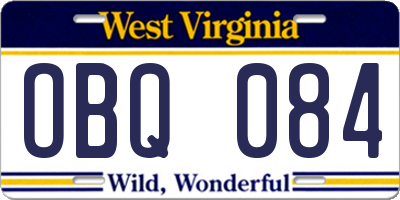 WV license plate OBQ084