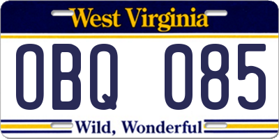 WV license plate OBQ085