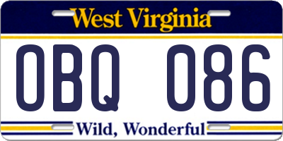 WV license plate OBQ086