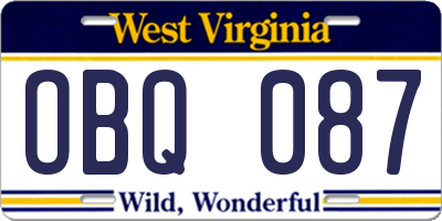 WV license plate OBQ087