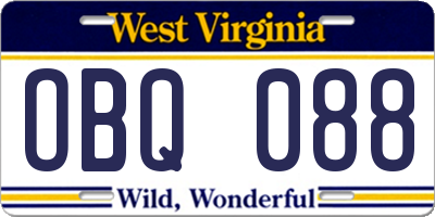 WV license plate OBQ088
