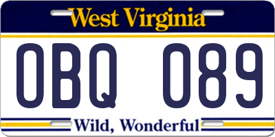 WV license plate OBQ089