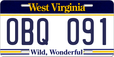 WV license plate OBQ091